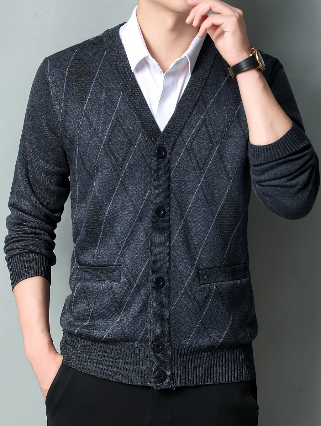 Men'S Winter Sweater, Winter Coat, Fleece-Lined And Thickened V-Neck, Fully Buttoned Cardigan, Easy Outfit, Men'S Gift, Suitable for Outdoor Travel, Mountaineering, Daily Outings, Commuting And Office Wear, Etc, Autumn Essentials - Dark Gray