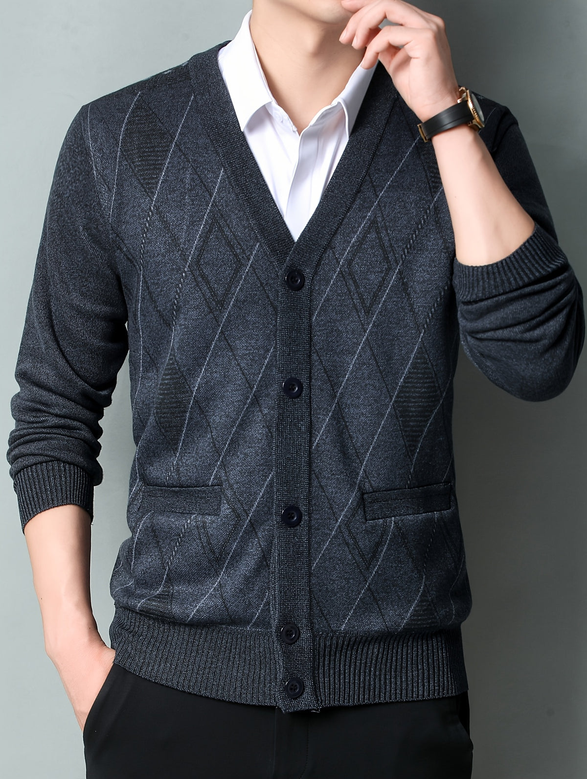 Men'S Winter Sweater, Winter Coat, Fleece-Lined And Thickened V-Neck, Fully Buttoned Cardigan, Easy Outfit, Men'S Gift, Suitable for Outdoor Travel, Mountaineering, Daily Outings, Commuting And Office Wear, Etc, Autumn Essentials - Dark Gray