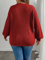 Elegant Long Sleeve Autumn/Winter Sweater with Butterfly Pattern | Crew Neck, Solid Color - Red