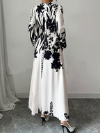 Women's Floral Print Wrap Dress - Black And White
