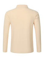 Autumn Men's Polo Shirt, Half-Button Henry Collar Long Sleeve Top with Simple Chest Pocket, Suitable for Business, Office, and Daily Wear - Khaki