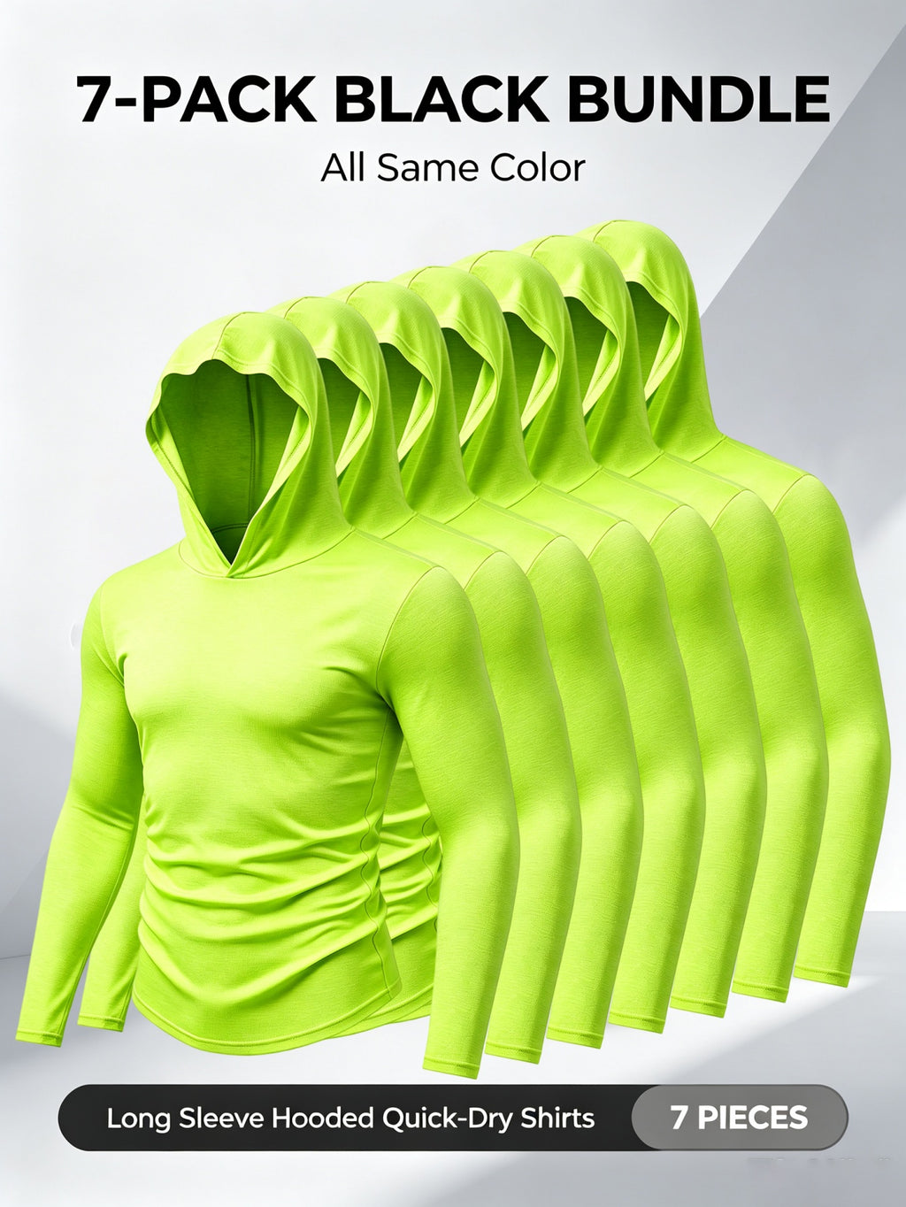 7pcs Men's Quick-Dry Hooded - Soft Breathable Lightweight Hoodie Suitable for Fishing, Outdoor Sports & Gym, - Long Sleeve Fitness Shirt with Hood, Machine Washable for Running,, and Casual Wear - Grass Green