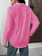 Slub Style Shirt Casual Women Long Sleeves - Dusty Rose