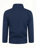Simple Large "R" Letter Navy Blue Lined White Full-Zip Stand Collar Windproof Jacket for Men and Women, Spring/Autumn Multi-Pocket Trendy Casual Outdoor Windbreaker - Navy Color