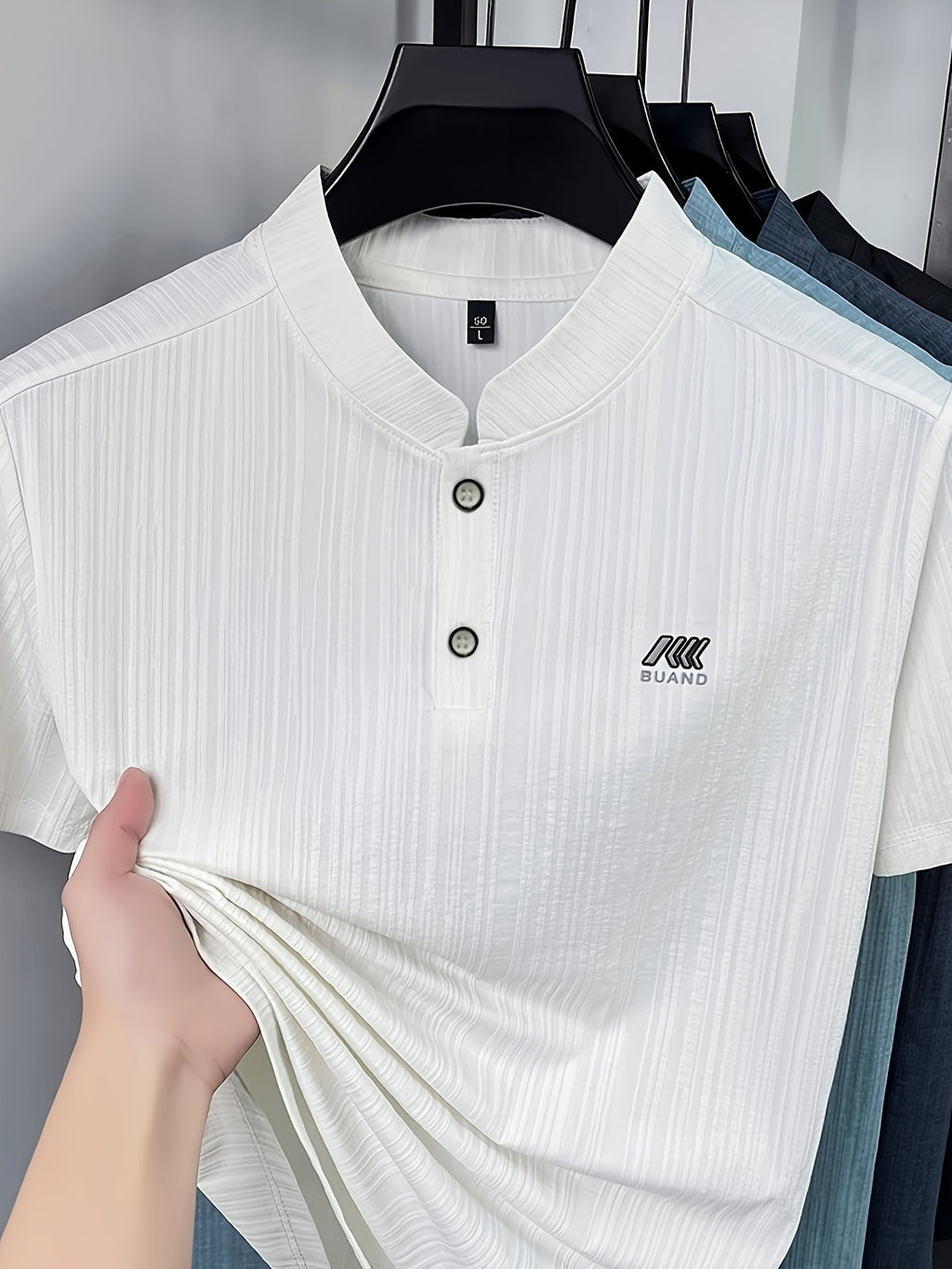 Men's Summer Short-Sleeve Henley Neck T-Shirt - Breathable Base Layer Shirt with Asymmetric Collar, Stand Collar Suitable for Business Casual Wear, Machine Washable Solid Color Top for Office, Outdoor & Daily Work Scenes - White