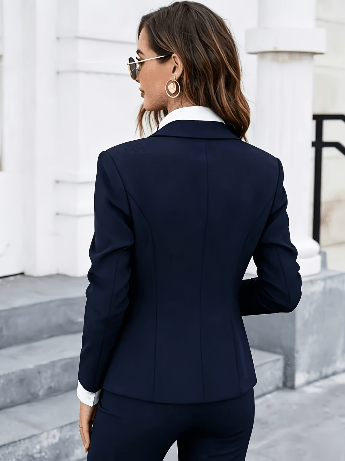 Women'S Professional Blazer, Slim Fit, Suitable for Workplace Interviews, Parties, And Spring/Autumn Wear - Navy Color