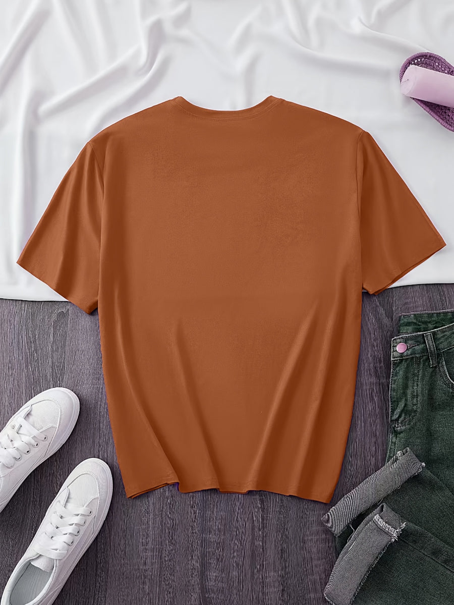 Spring And Summer Trendy Butterfly Print Women'S Casual Fashion Round Neck Short Sleeve T-Shirt, a Stylish Top for - Yellowish-brown