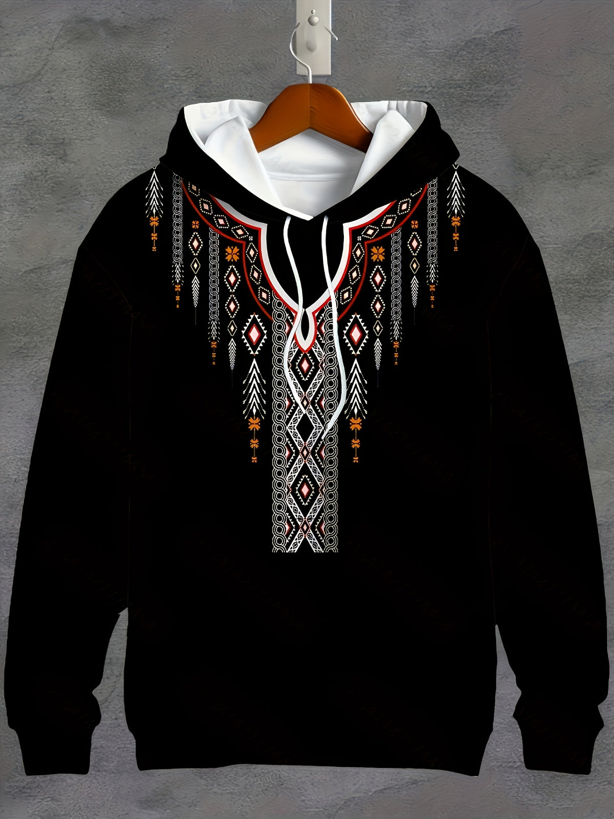 1pc Men'S Casual Print Hoodie, Polyester Knit Fabric, Elastic, Loose Fit, Spring/Autumn Fashion Hooded Sweatshirt with Drawstring - Mixed colors