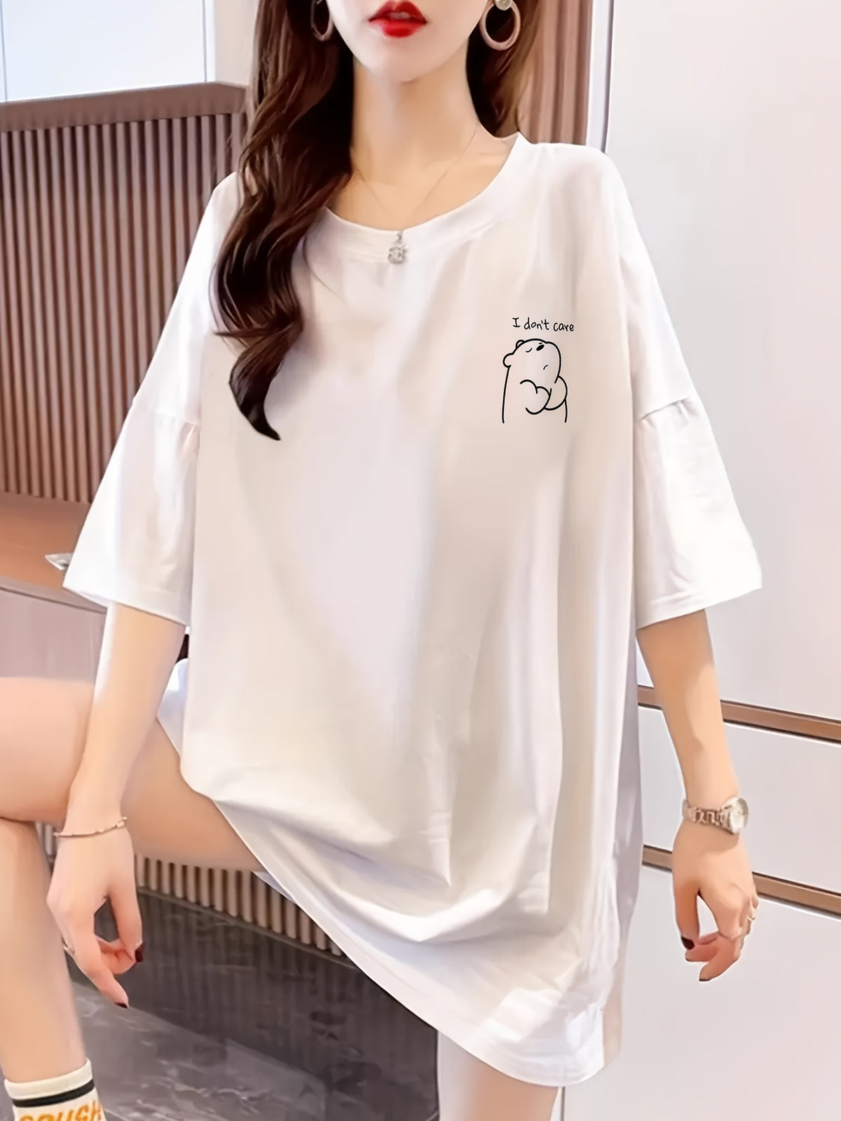 Women's Short-Sleeve T-Shirt, Summer Designer Cartoon Print Short-Sleeve T-Shirt, Pure Short-Sleeve T-Shirt Top, Base Layer Top #3333 - White