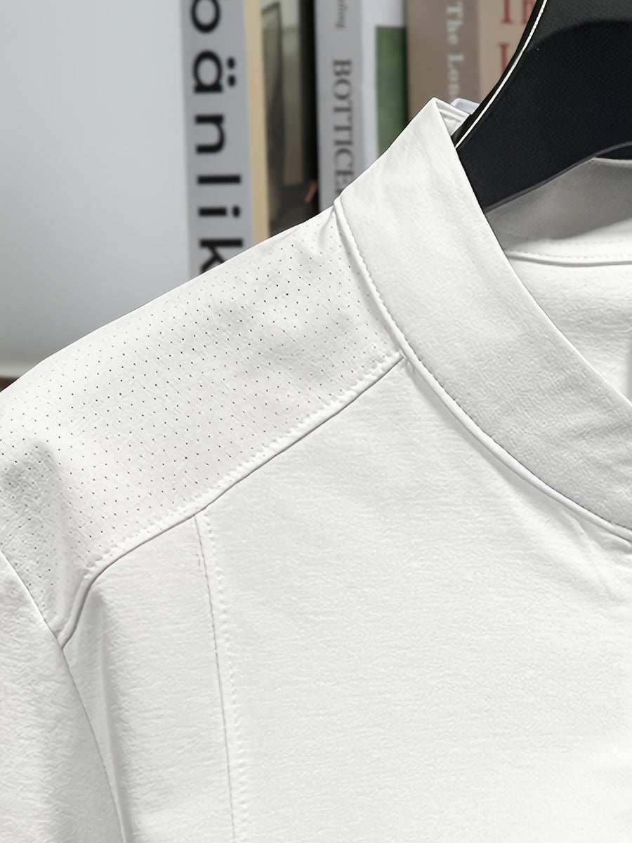 Stand-up Collar Youth Summer Short-sleeve New Style Half-sleeve Top, Pullover Outerwear, Solid Color Versatile Garment - White