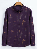 Men'S Long-Sleeve Shirt with Bronzing Print, Business Casual Wrinkle-Resistant Shirt, Light Luxury Versatile Top for Middle-Aged And Young Men - Purple