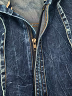 Original New Style Men'S Hooded Denim Shirt, Spring Autumn Tie-Dye Denim Jacket, American Retro Handmade Washed Distressed Texture Design, Zippered Long Sleeve Denim Coat, Casual Versatile Fit - Navy Color