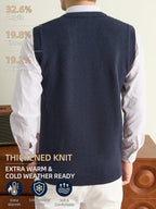 Men's Autumn & Winter Knitted Sweater Vest, Classic V-Neck with Raised Herringbone Texture, Thick & Warm, Timeless Refined Style for Work, Casual Wear, Outdoor Activities & Camping, Ideal Gift for Dad or Husband - Navy Color