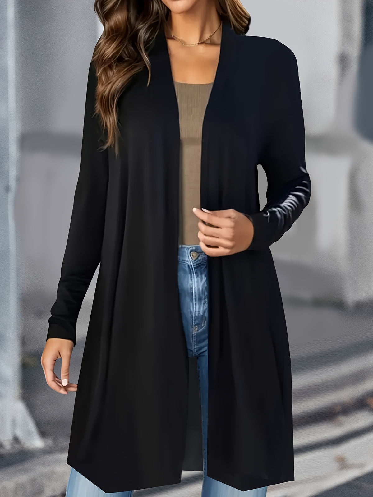 Cardigan Mid-Length Spring Summer Autumn Top Women'S Casual Versatile Elegant Party Holiday Festive Jacket - Black