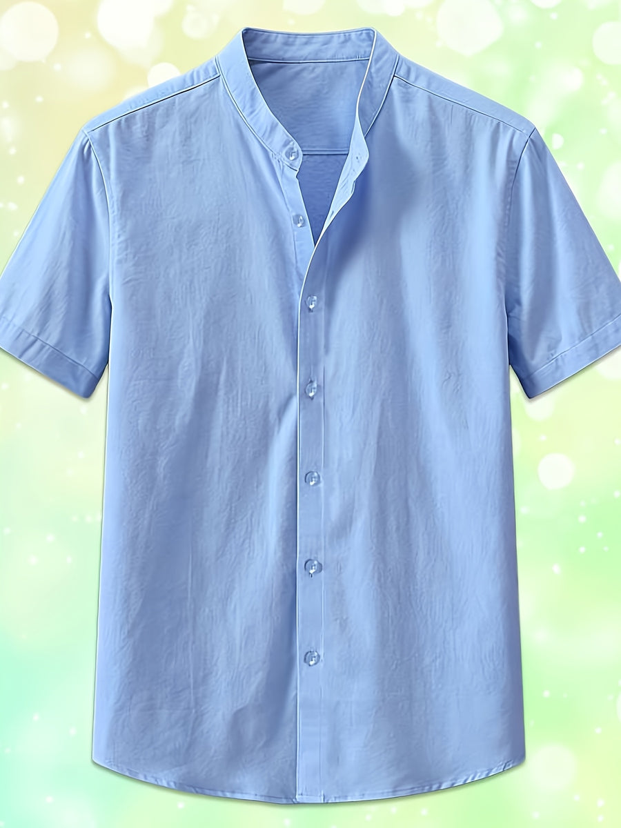 Single Piece Men'S Solid Color Short-Sleeved Shirt, Button-Up Cardigan Casual And Comfortable, Versatile for Daily Travel And Outdoor Activities in Summer - Sky Blue
