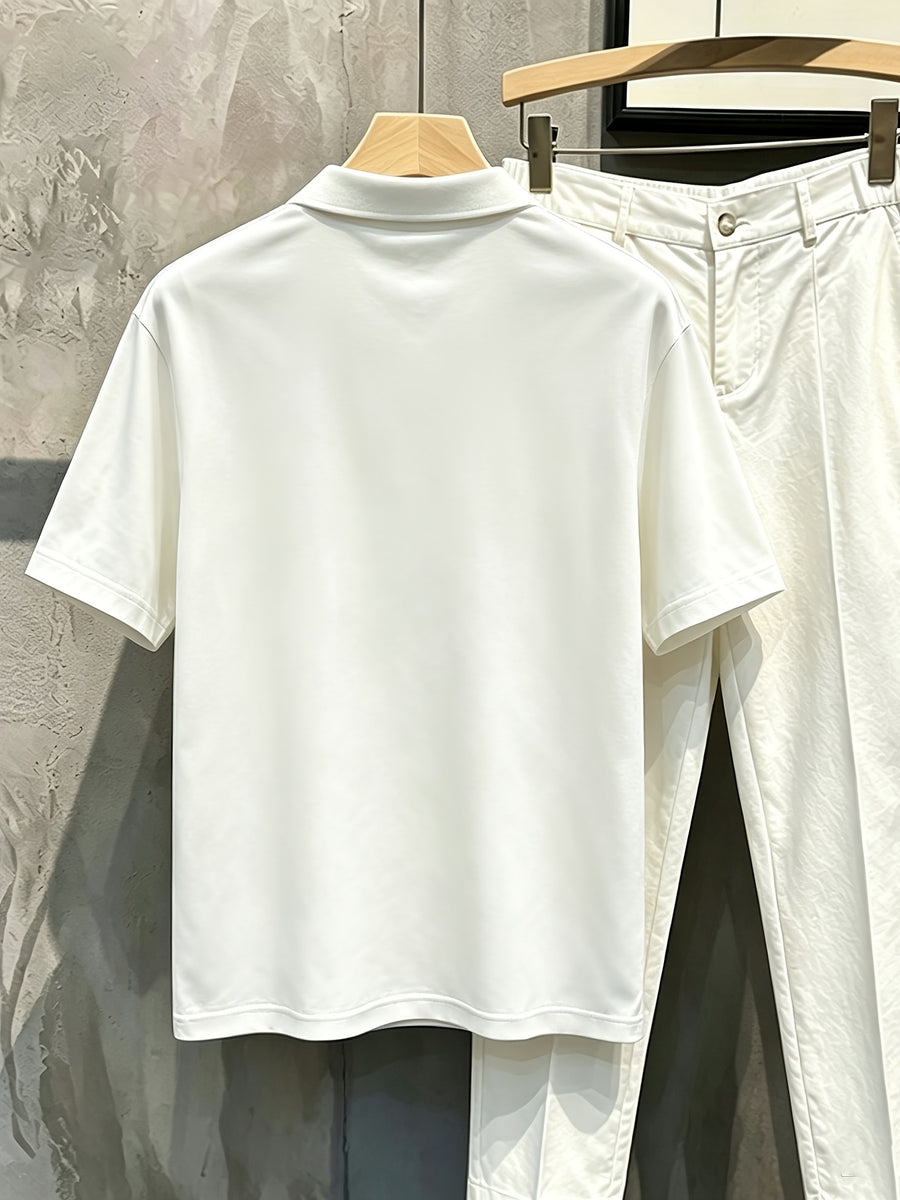 Pure White Comfortable Temperament Premium Short Sleeve T-Shirt, High-Quality Retro All-Match Design Men'S Polo Shirt, Summer Apparel Gentleman Style Men - White
