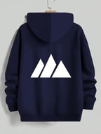 Men'S Hoodie Geometric Mountain Print Pullover Hooded Long Sleeve Oversized Fit Casual Streetwear Daily Comfortable Fall Winter Factory Direct Shipping - Navy Color