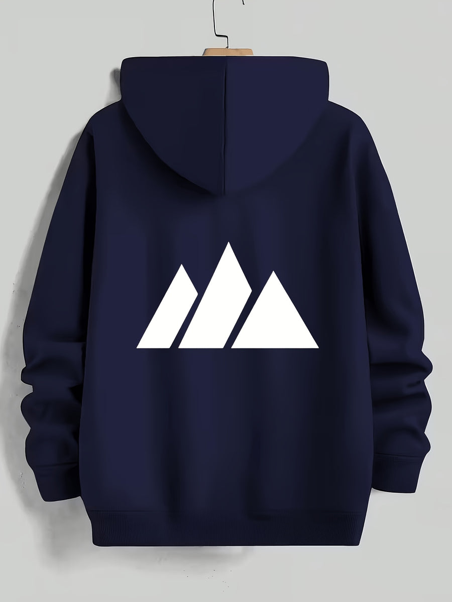 Men'S Hoodie Geometric Mountain Print Pullover Hooded Long Sleeve Oversized Fit Casual Streetwear Daily Comfortable Fall Winter Factory Direct Shipping - Navy Color