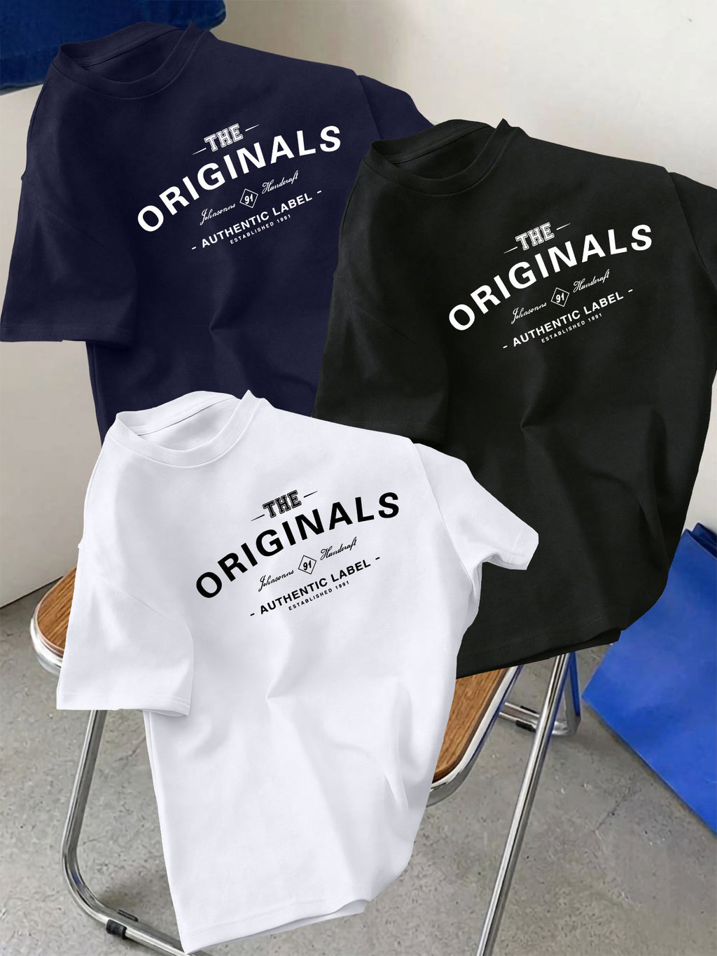 3pcs Set Men's Pure Cotton Short-Sleeve Crew Neck T-Shirt with Letter Print Pattern, Casual, Comfortable, Soft, Breathable, Essential for Summer - White+Black+Navy