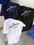 3pcs Set Men's Pure Cotton Short-Sleeve Crew Neck T-Shirt with Letter Print Pattern, Casual, Comfortable, Soft, Breathable, Essential for Summer - White+Black+Navy