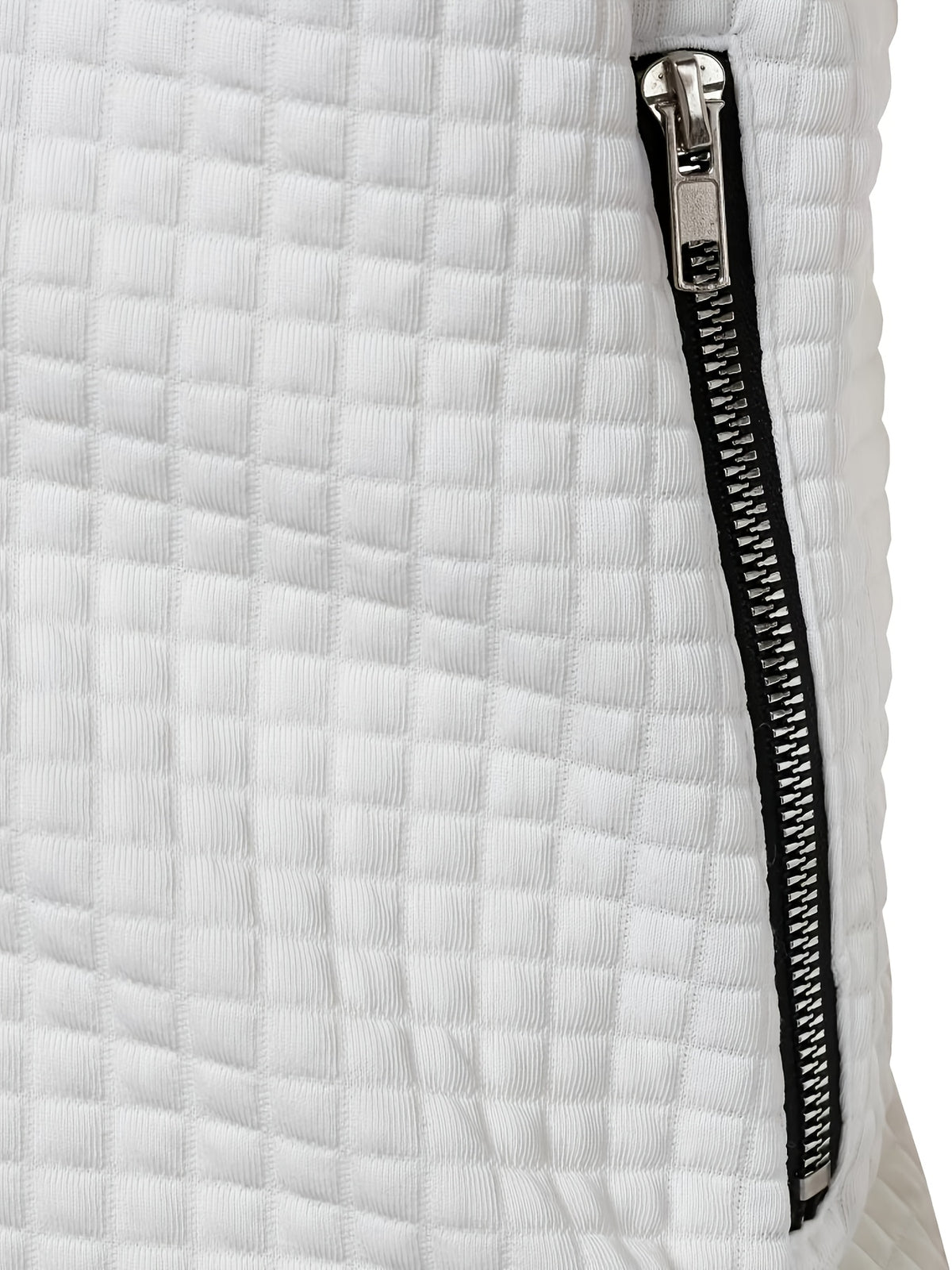 Pearson OBM Men's Casual Jacket, Checkered Embossed Stand Collar Zipper Baseball Jacket, Waffle Texture with Side Seam Slit Pockets, Solid Color Loose Fit Commuter Casual Pilot Jacket for Spring/Autumn - White