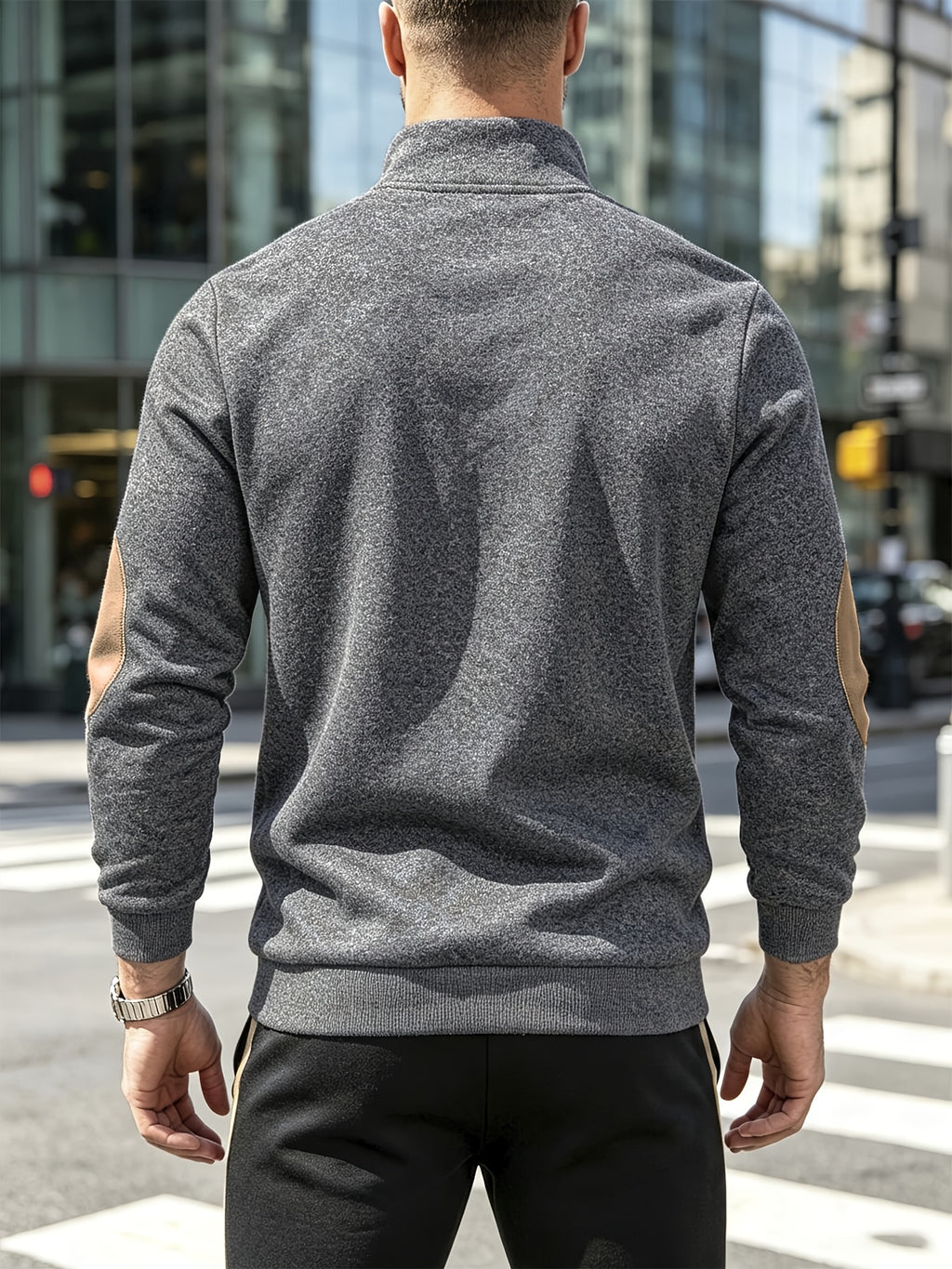 [Back-to-School Season] 3pcs - Men's Casual Long-Sleeve Pullover, Solid Color Long-Sleeve for Daily Outings, Commuting, and Back-to-School, Vintage Casual Autumn/Winter Regular Fit Versatile Style, Multi-pc, Stand Collar Lined for Warmth with Elbow - Dark Gray+dark Gray+dark Gray