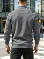 [Back-to-School Season] 3pcs - Men's Casual Long-Sleeve Pullover, Solid Color Long-Sleeve for Daily Outings, Commuting, and Back-to-School, Vintage Casual Autumn/Winter Regular Fit Versatile Style, Multi-pc, Stand Collar Lined for Warmth with Elbow - Dark Gray+dark Gray+dark Gray