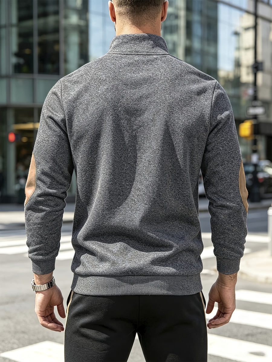 [Back-to-School Season] 3pcs - Men's Casual Long-Sleeve Pullover, Solid Color Long-Sleeve for Daily Outings, Commuting, and Back-to-School, Vintage Casual Autumn/Winter Regular Fit Versatile Style, Multi-pc, Stand Collar Lined for Warmth with Elbow - Dark Gray+dark Gray+dark Gray
