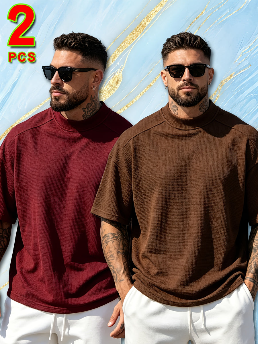 2pcs Set of Fashion Athletic Men'S Short Sleeve Shirts for Spring Summer And Summer, New Outdoor Casual Comfortable Cool Moisture-Wicking Trendy Versatile Easy Texture - Mix color 5