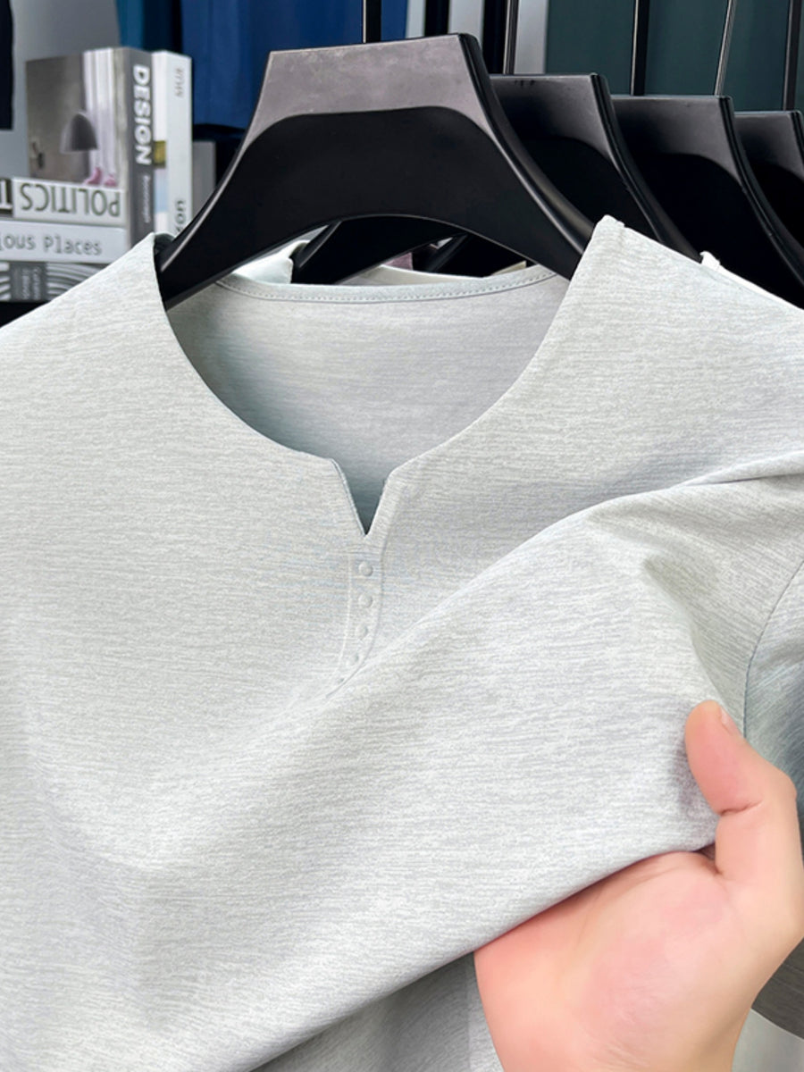 2026 Summer Thin Men'S Short Sleeve T-Shirt Fashion Casual Solid Color Men'S Athletic Breathable Short Sleeve T-Shirt Top - 【Light Grey】