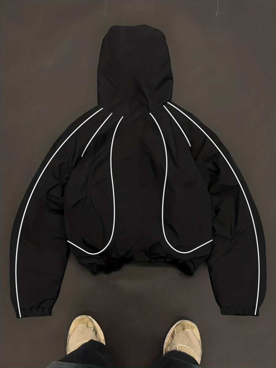 Men's Lightweight Hooded Zip-Up Jacket with White Drawstrings, Thin Style, Suitable for All Seasons, JK5689 - Black