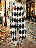 Women'S Black And White Diamond Pattern Overalls with Colorful Star Print, Y2K Retro Style, Loose Fit, Large Pockets, Casual Jumpsuit - Mixed colors