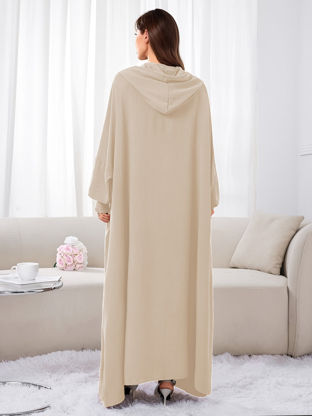 Plus Size - 1pc Ice Wrinkled Fabric Solid Color Loose Hooded Headscarf Women'S Fashion Abaya Suitable for Spring Summer Autumn Daily Wear Robe Foulard Femme Abaya Femme Foulard Abaya Femme - Apricot