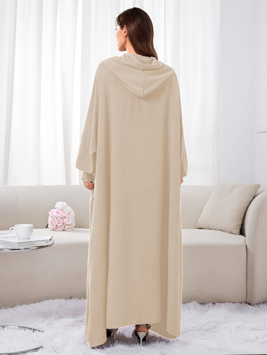 Plus Size - 1pc Ice Wrinkled Fabric Solid Color Loose Hooded Headscarf Women'S Fashion Abaya Suitable for Spring Summer Autumn Daily Wear Robe Foulard Femme Abaya Femme Foulard Abaya Femme - Apricot