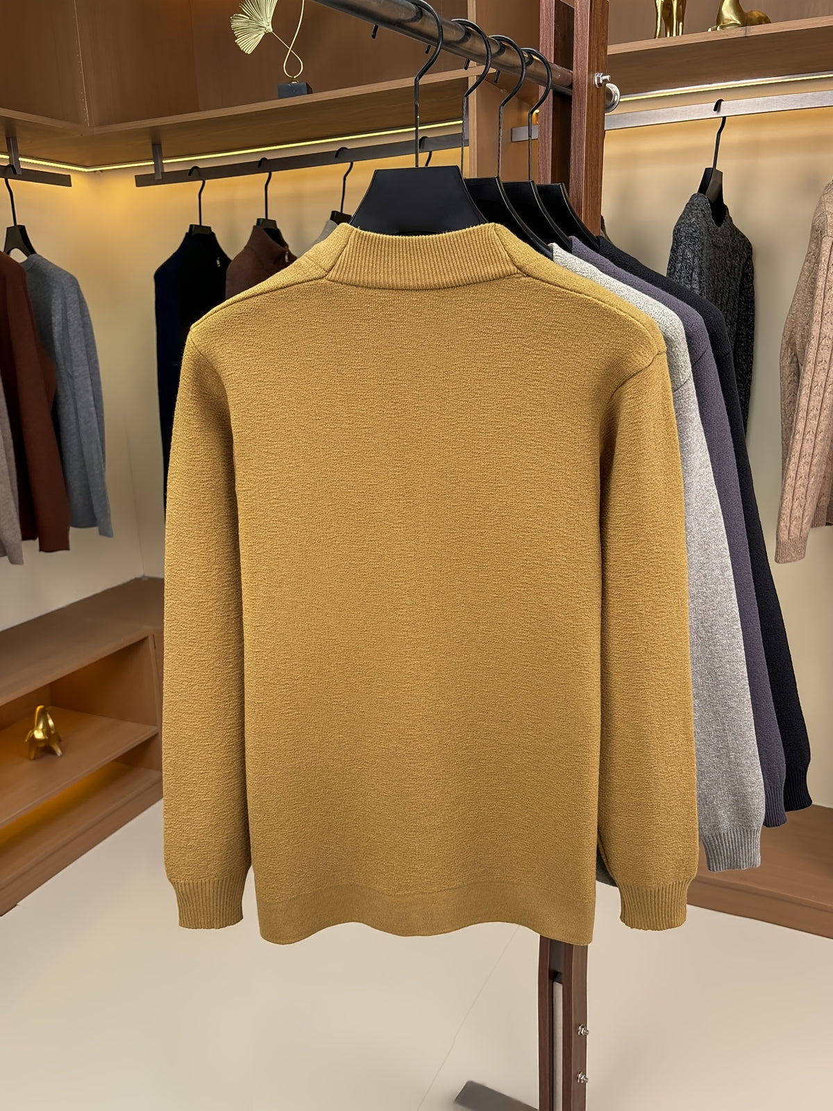 Men's Minimalist Commuter-Style Knit Cardigan, Crafted from Fine, Soft, and Supple Knitted Fabric That Is Skin-friendly, Breathable, Wrinkle-resistant, and Pilling-resistant. The V-neck and Relaxed Fit Are Flattering on All Body Types - ginger-colored