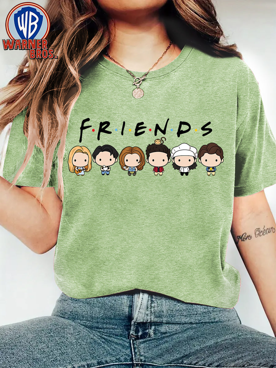 Women'S Summer T-Shirt, Cute Friends Q-Version Character Cartoon Print Nostalgic Style Round Neck Short Sleeve T-Shirt 90S Classic Movie Animation Warner Bros. Fan Gift Casual Vacation Travel Versatile Retro Style Top S-XXL - Grass Green