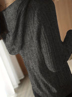 Autumn Winter Women'S Fashion Ribbed Cloud Plush Casual Hoodie - Grey