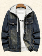 2024 Spring Fall Japanese And Korean Vintage Hooded Denim Jacket Hipster Men'S Hooded Detachable Premium Jacket Top - Sea Blue