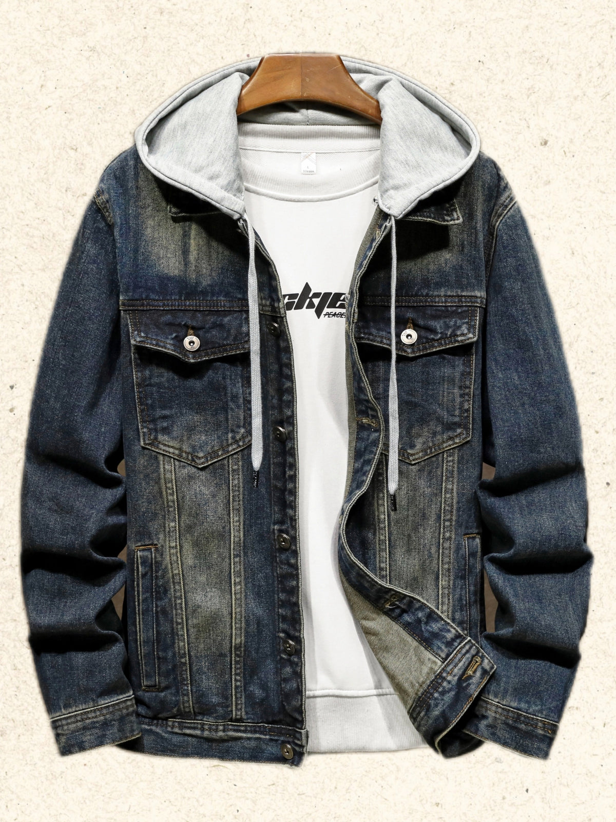 2024 Spring Fall Japanese And Korean Vintage Hooded Denim Jacket Hipster Men'S Hooded Detachable Premium Jacket Top - Sea Blue