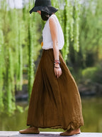BK031606 Spring Summer Fall New Women'S Solid Retro Style Midi Skirt - Breathable, Loose Fit with Pockets, Spring Fall Elegant Casual Design - Dark Brown