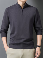 1pc Men'S Solid Color Small Stand Collar Knit Pullover Autumn Winter Zipper Casual Fleece Warm Top - Light Purple