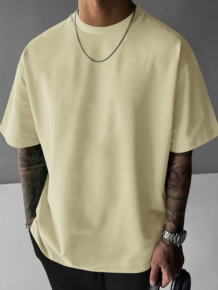 Men'S Short Sleeve T-Shirt, 100% Fabric, Loose Fit, Fashion Casual Round Neck Top, Spring Summer Outdoor Apparel for Men, Tops for 11 Holidays - Apricot