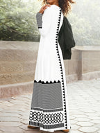 Printed Design Geometric Tribal Stripe Pattern Easy Style Women'S Dress - White