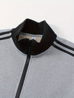 Men'S Waffle Lamb Fleece Lined Zipper Jacket, Stand Collar Side Double Stripe Thickened Warm Jacket, Loose Retro Sporty Outerwear, Ribbed Cuffs with Side Pockets, Windproof Thickened Plush Lining Casual Top, 4 Classic Solid Colors - Light Heather Gray