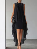 Asymmetric Layered Chiffon Cocktail Gown, 2pcs Set - Black