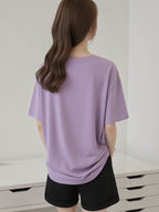 2Y707 M-2XL T-Shirt Women Crop Top Clothes Leisure Plus-Size T-Shirt Internet Basic Essentials Casual T-Shirt Versatile Celebrity Round Neck Men And Women Women Fashion Korean Style Ladies Oversized Large T-Shirt - Purple