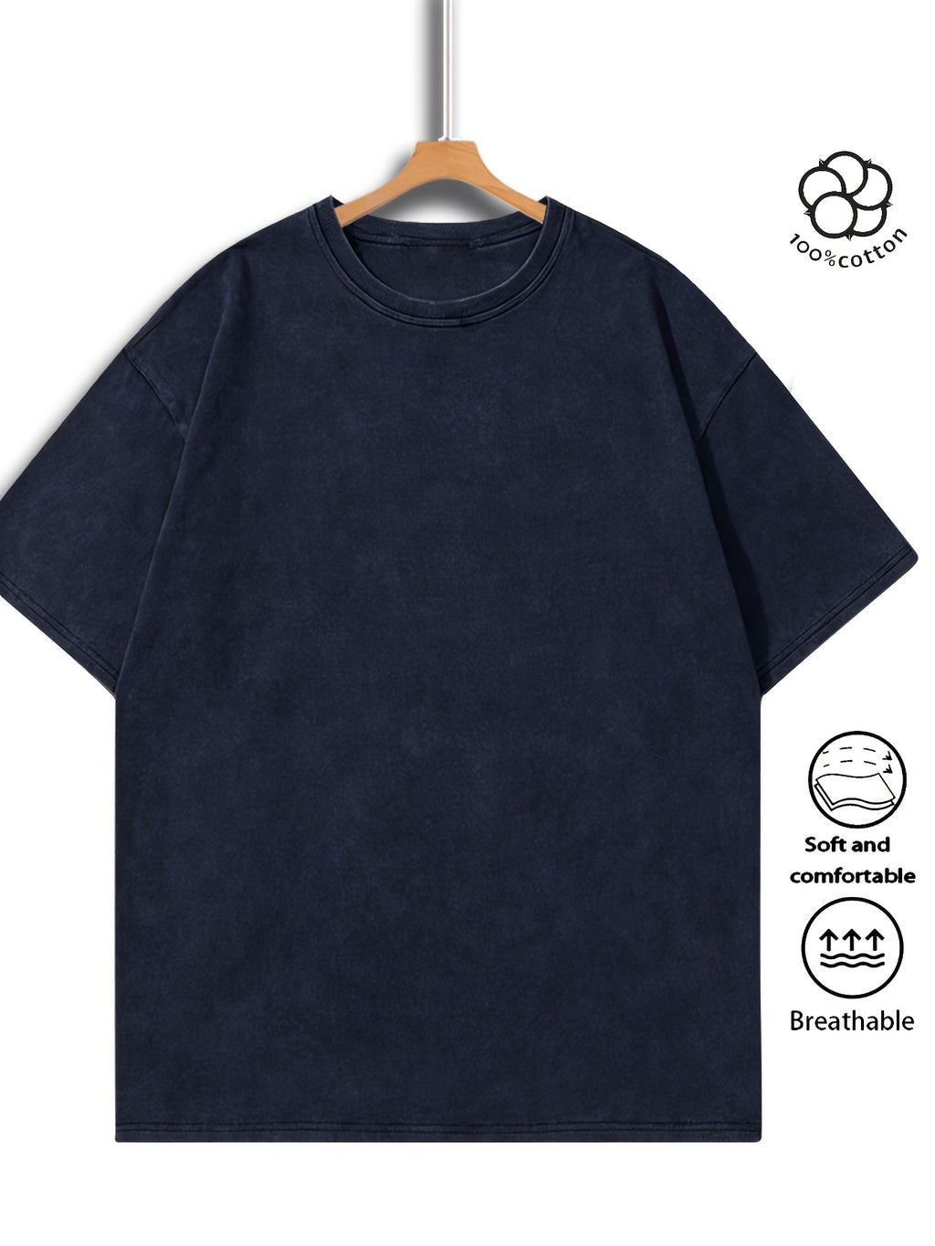 Men Heavyweight Short Sleeve T Shirt Washed Vintage Fashion Print Acid Wash Distressed Grunge Style Pure Breathable Fabric High Street Hip Hop Loose Fit Gym Fitness Workout Tops Casual Clothing 2026 - Navy Color