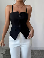 Women'S Cami Vest Solid Color New Elegant Cami - Black