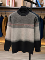 Men's Simple Knit Autumn/Winter Warm Color-Block Versatile Crew Neck Sweater - Camel