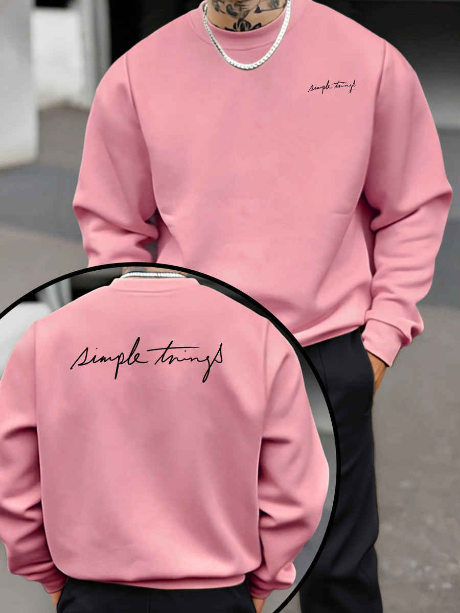 Men'S Trendy Round Neck Sweatshirt, Loose Casual Long Sleeve Top, Individual Pattern Design with Print, Comfortable And Non-Tight Fabric, All-Season Wearable Easy Men'S Clothing - Pink